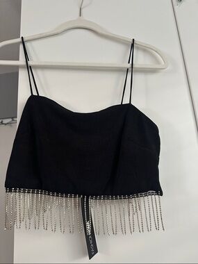 Fashion Nova Black Beaded Fringe Spaghetti Strap Crop Top